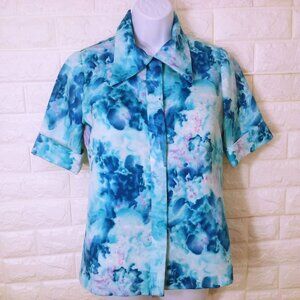 Vintage 50s-60s Handmade Blouse Top Lady-M(8) Collar SSL-Cuff Polyester Ethereal